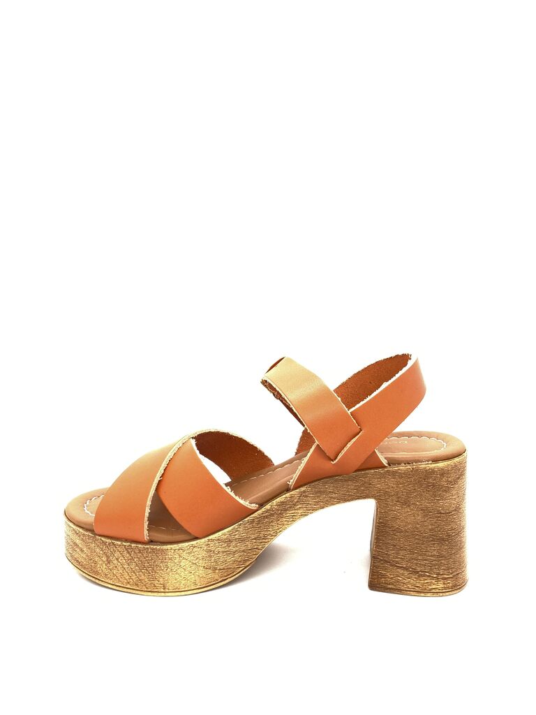 Cognac Leather Platform Sandal with Adjustable Strap