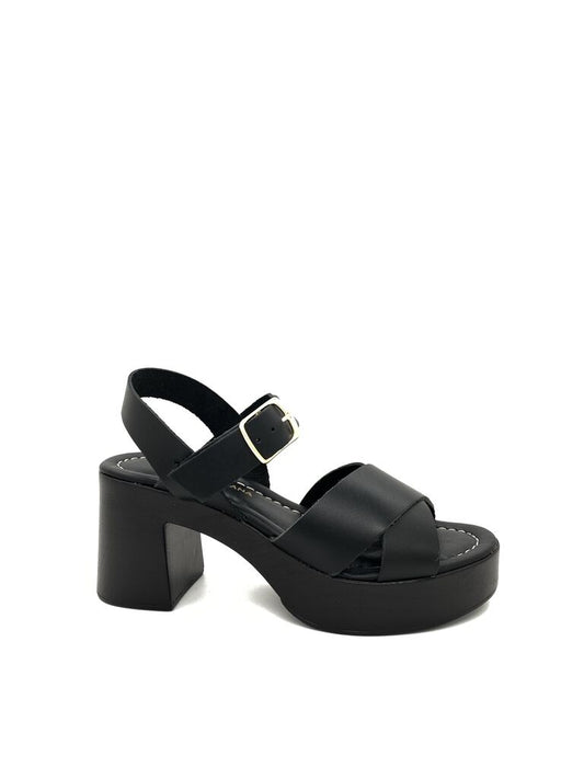 Black Platform Sandal with Block Heel