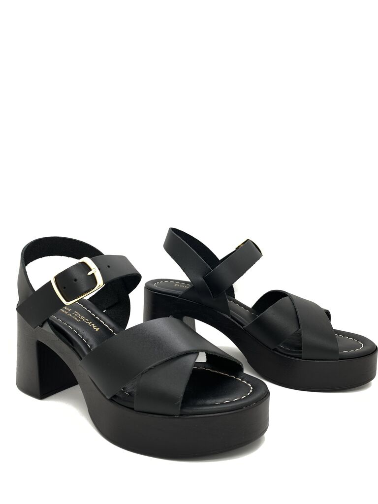 Black Platform Sandal with Block Heel