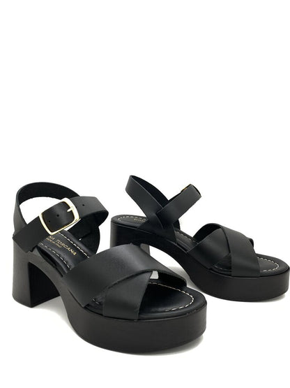 Black Platform Sandal with Block Heel