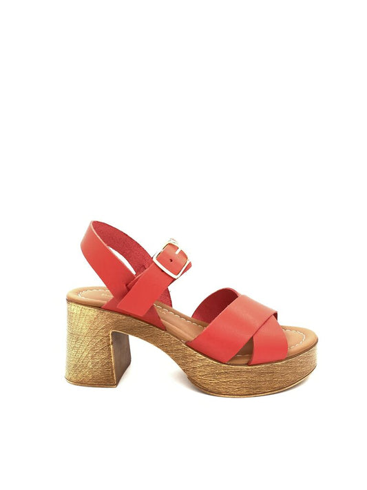 Red Strappy Block Heel Sandal with Buckle