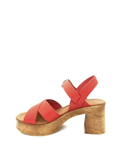 Red Strappy Block Heel Sandal with Buckle