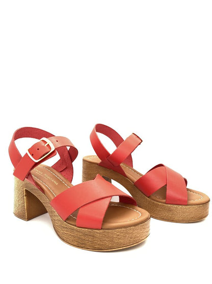 Red Strappy Block Heel Sandal with Buckle