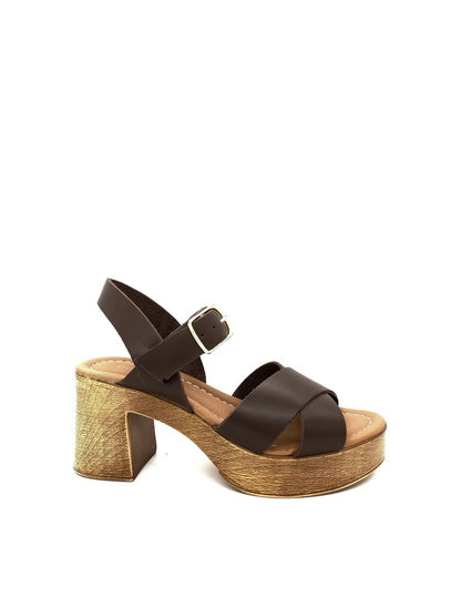 Brown Block Heel Sandal with Buckle Strap