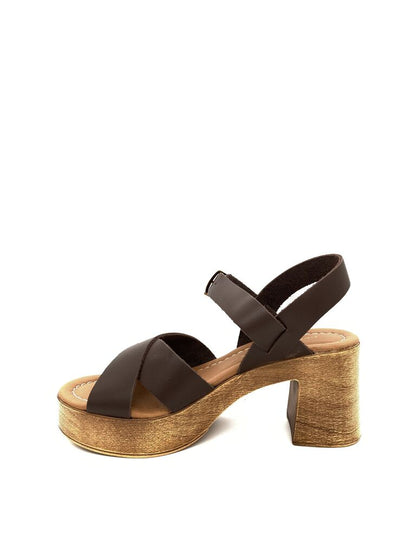 Brown Block Heel Sandal with Buckle Strap