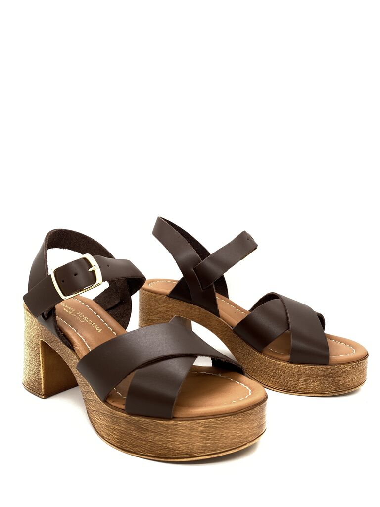 Brown Block Heel Sandal with Buckle Strap
