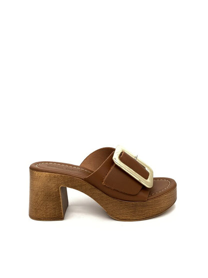 Brown Chunky Sandal with Oversized Buckle