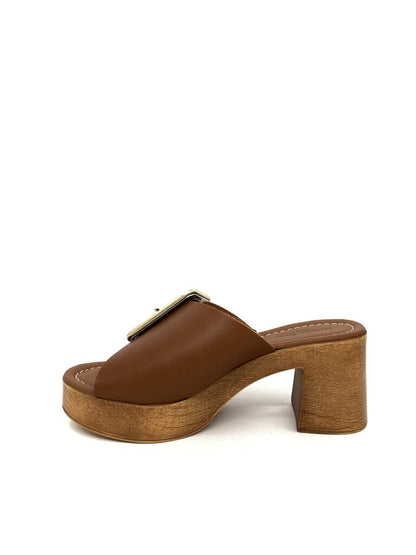 Brown Chunky Sandal with Oversized Buckle