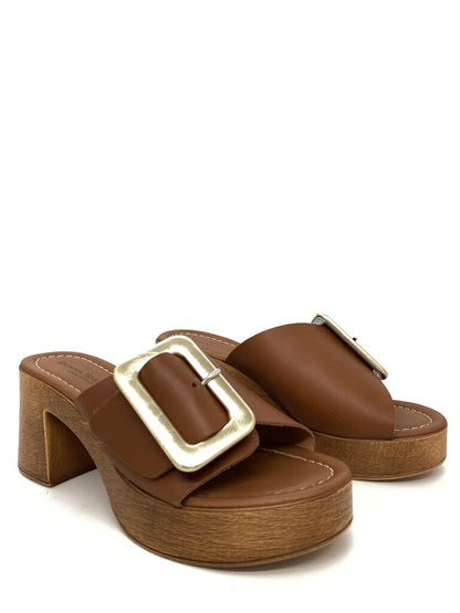 Brown Chunky Sandal with Oversized Buckle