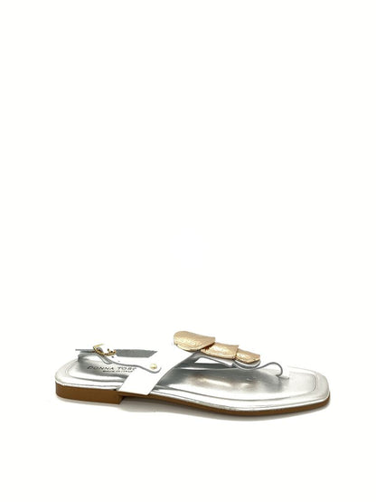 White Leather Slip-On Sandal with Metallic Accents