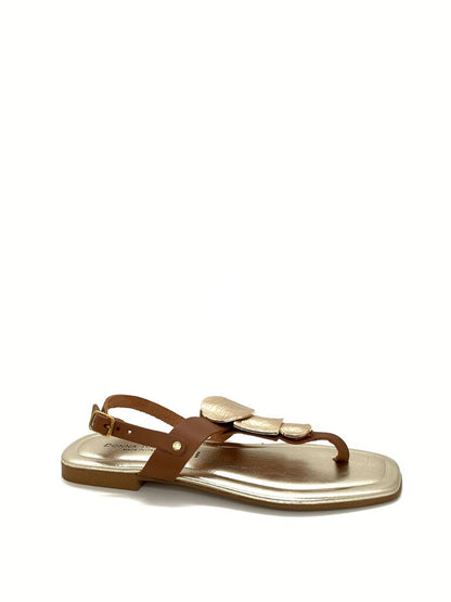 Gold Leather Sandal with Leaf Detail