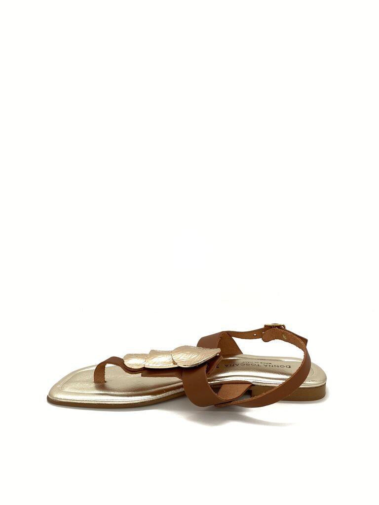 Gold Leather Sandal with Leaf Detail