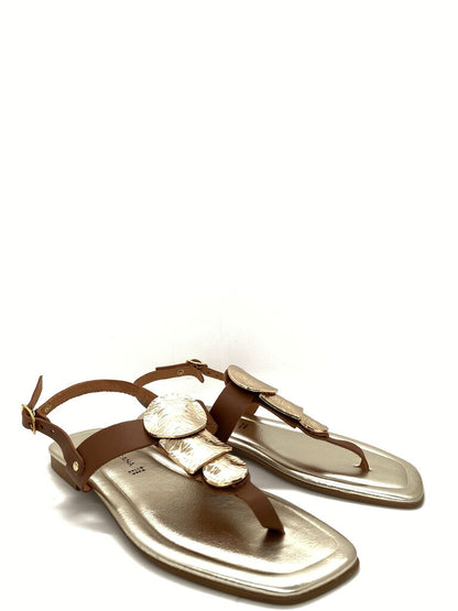 Gold Leather Sandal with Leaf Detail