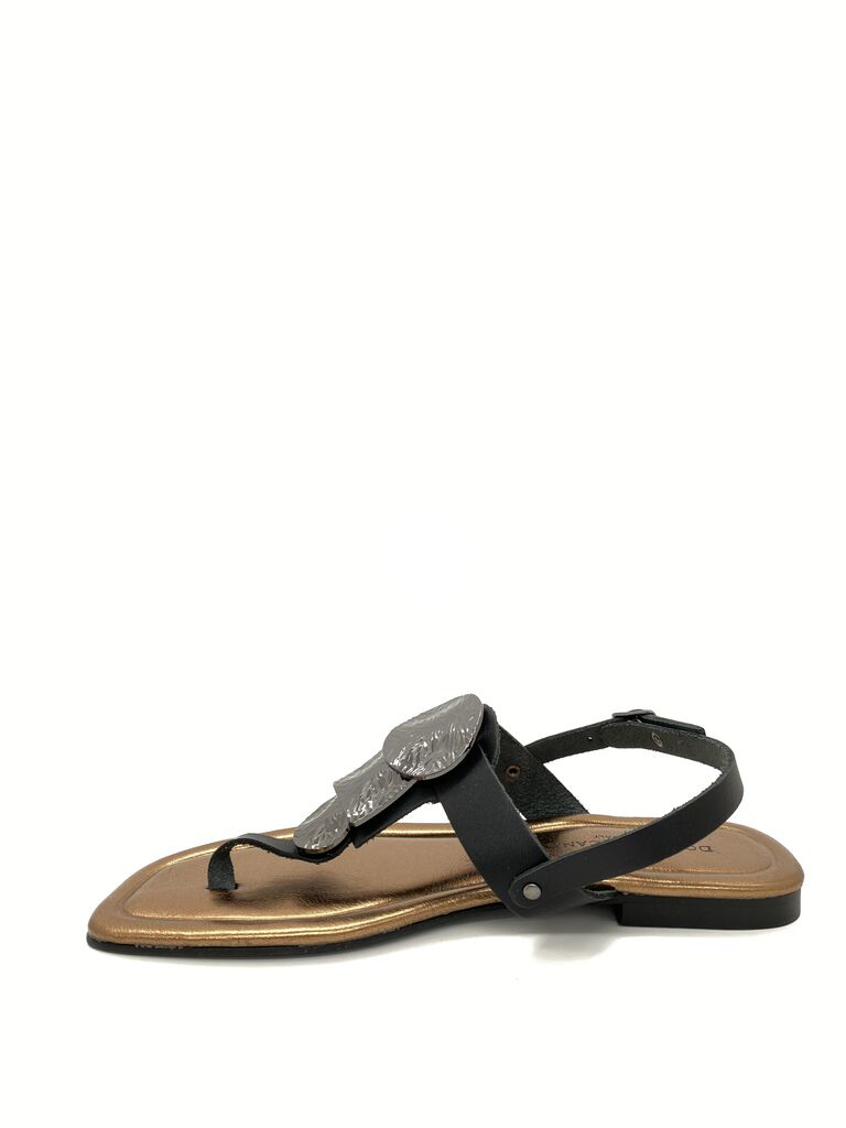 Black Leather Thong Sandal with Buckle