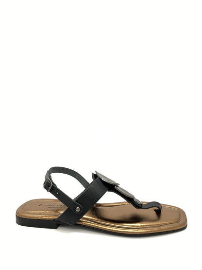 Black Leather Thong Sandal with Buckle