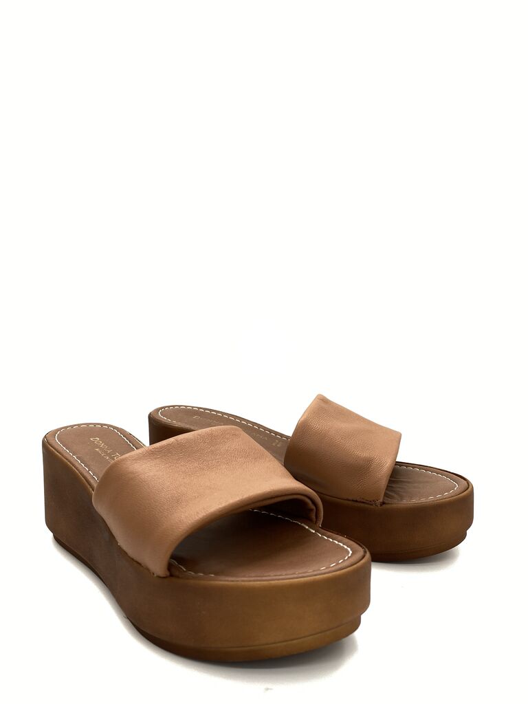 Cognac Platform Slide Sandals with Cushioned Footbed