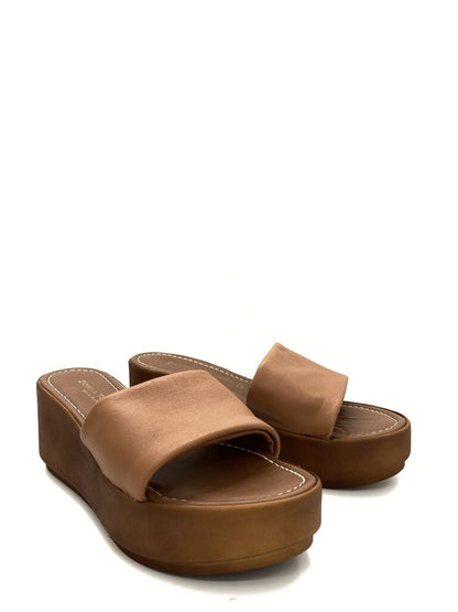 Cognac Platform Slide Sandals with Cushioned Footbed