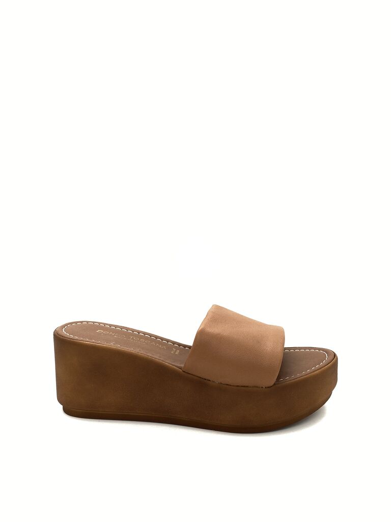 Cognac Platform Slide Sandals with Cushioned Footbed
