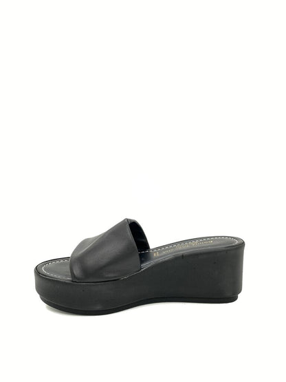 Black Platform Slide Sandal with Wedge Heel