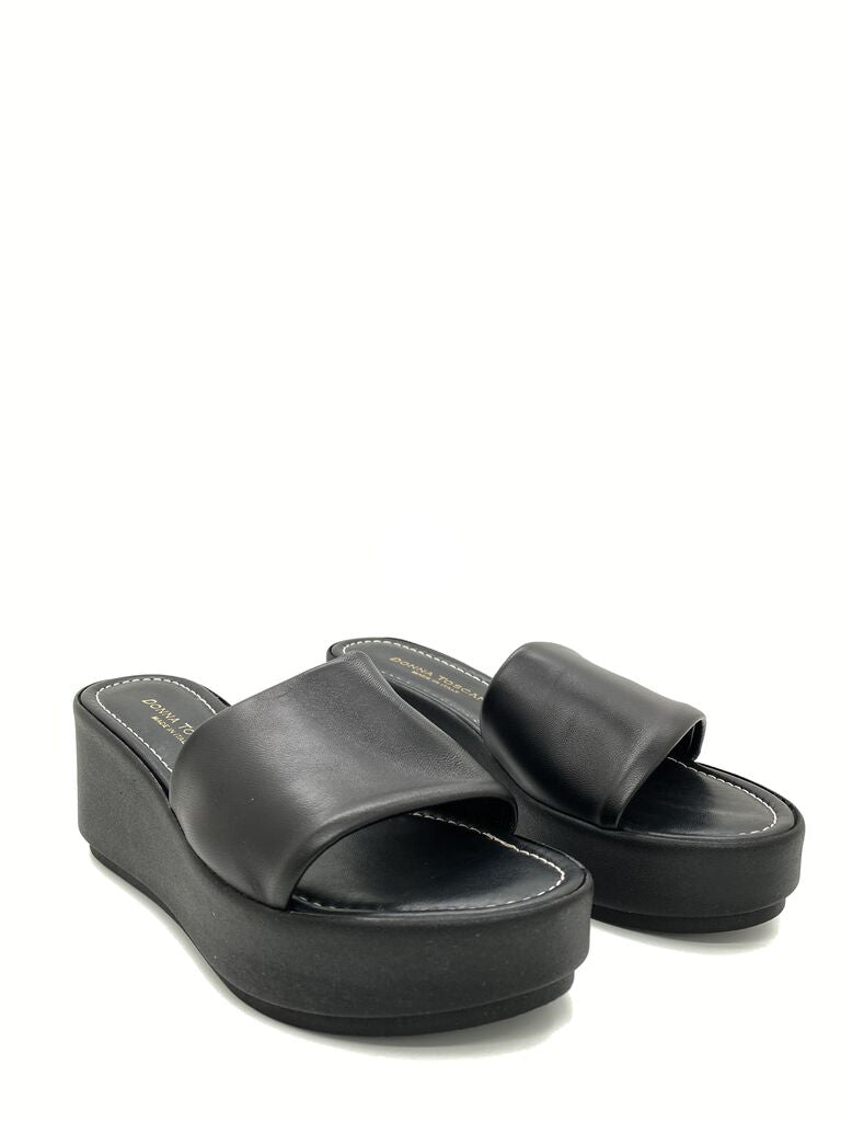 Black Platform Slide Sandal with Wedge Heel