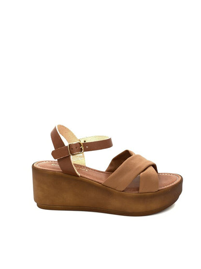 Brown Platform Sandal with Crossed Straps