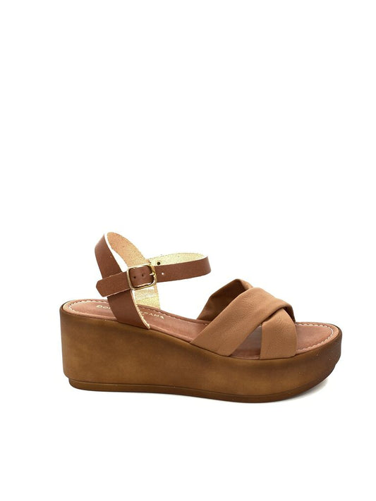 Brown Platform Sandal with Crossed Straps