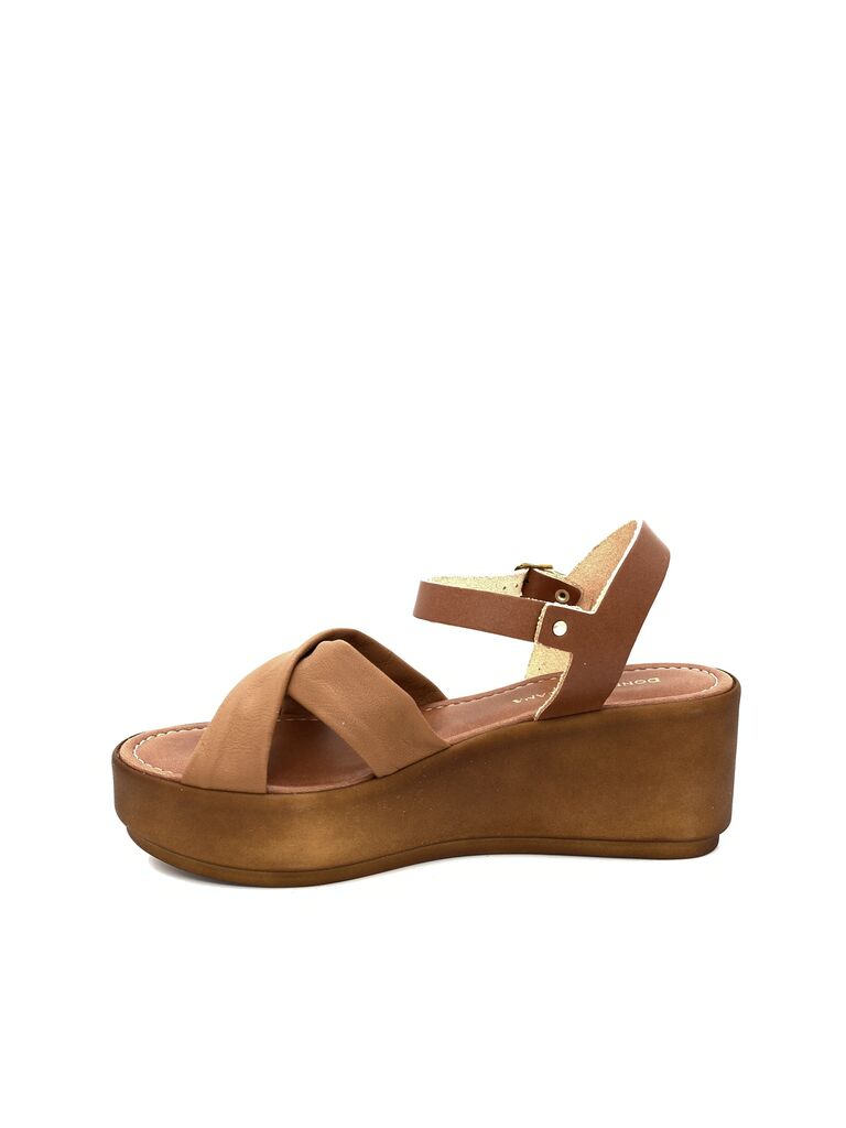 Brown Platform Sandal with Crossed Straps