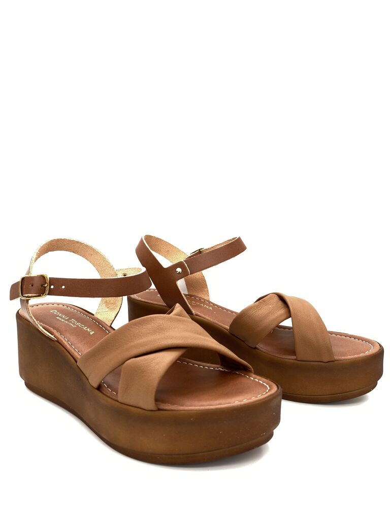 Brown Platform Sandal with Crossed Straps