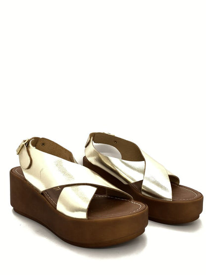 Gold Metallic Platform Sandal with Buckle Strap