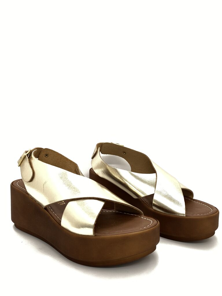 Gold Metallic Platform Sandal with Buckle Strap