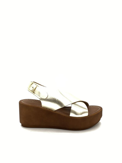 Gold Metallic Platform Sandal with Buckle Strap