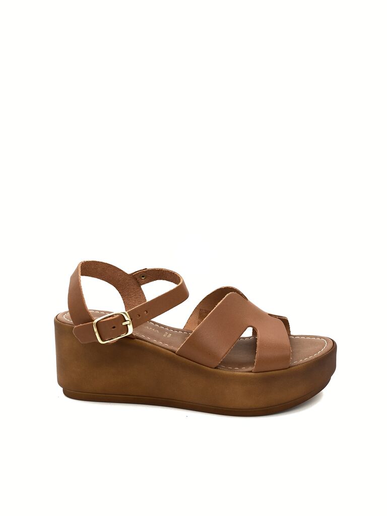 Brown Platform Sandals with Ankle Strap