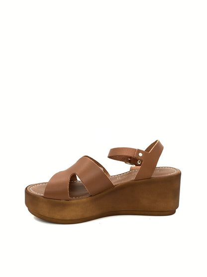 Brown Platform Sandals with Ankle Strap
