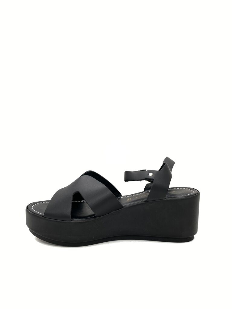 Black Strappy Wedge Sandal with Buckle