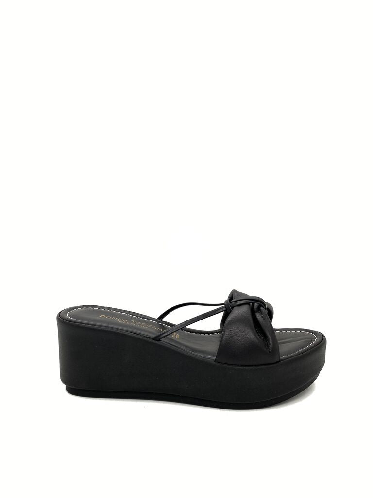 Black Platform Slide Sandal with Knot Detail