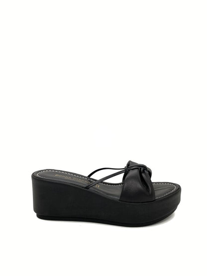 Black Platform Slide Sandal with Knot Detail