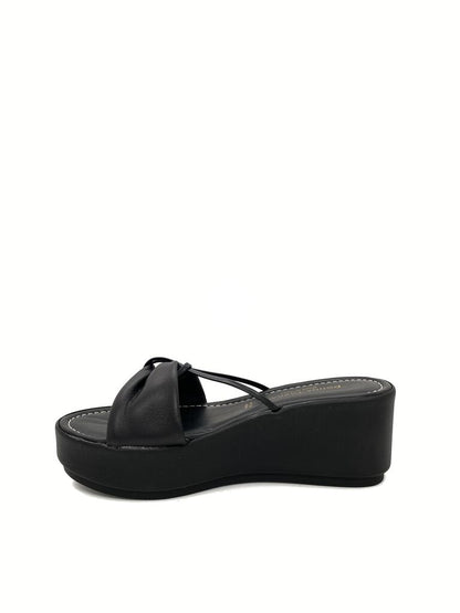 Black Platform Slide Sandal with Knot Detail