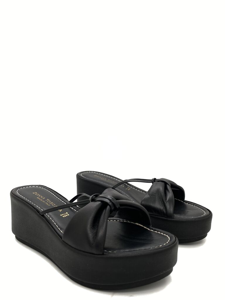 Black Platform Slide Sandal with Knot Detail