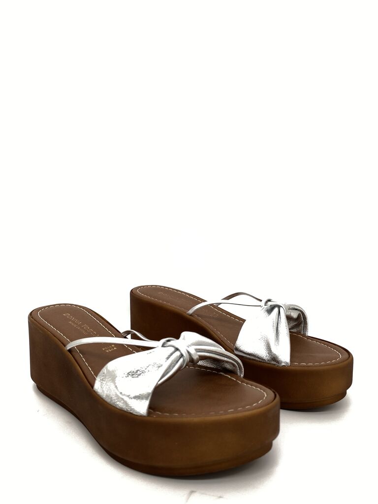 Silver Metallic Wedge Sandal with Platform Sole