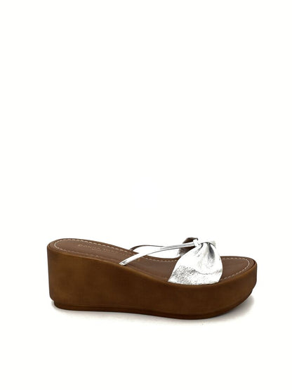 Silver Metallic Wedge Sandal with Platform Sole
