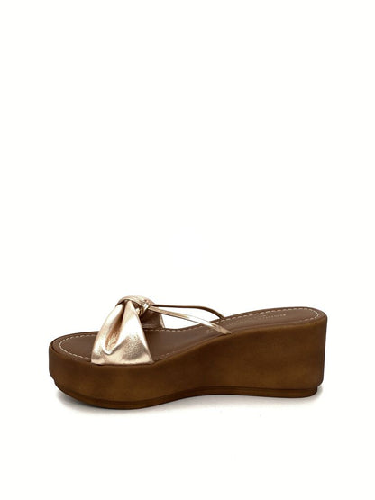 Rose Gold Metallic Platform Sandal with Knot Detail