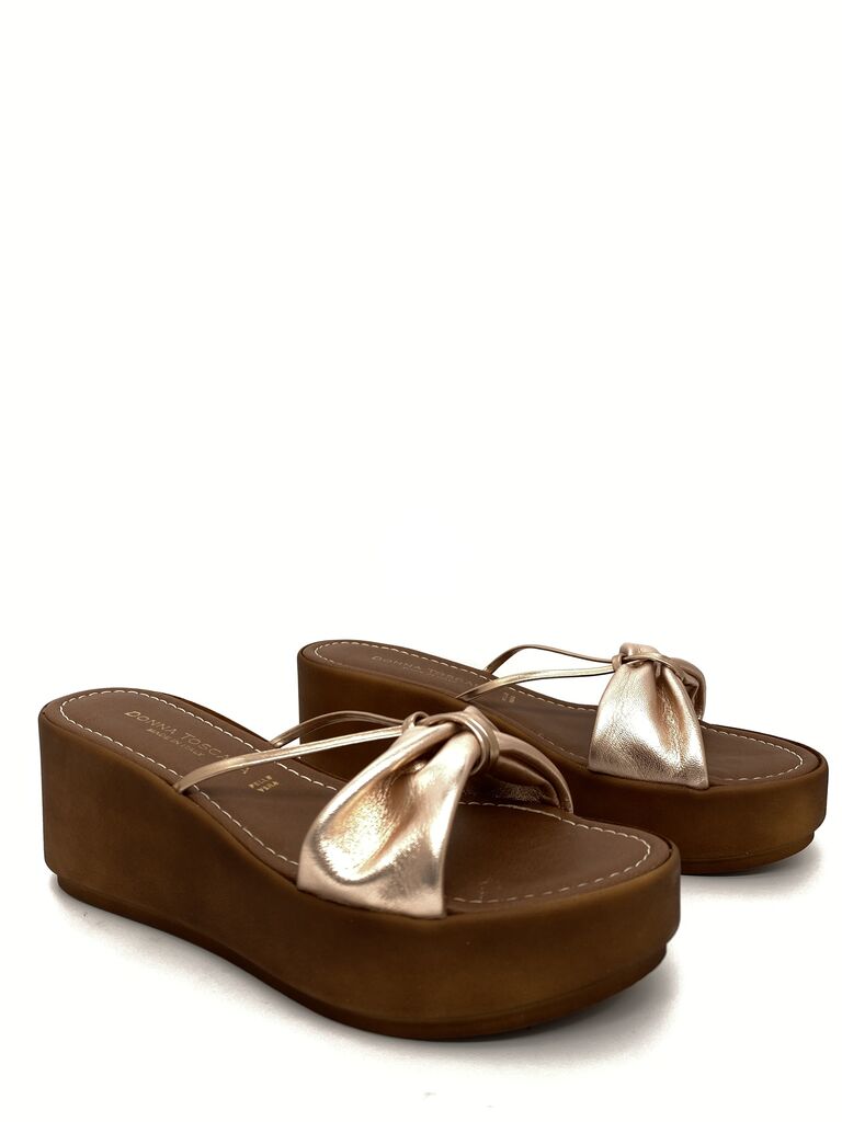 Rose Gold Metallic Platform Sandal with Knot Detail