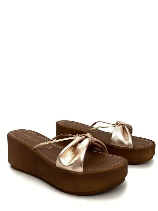 Rose Gold Metallic Platform Sandal with Knot Detail