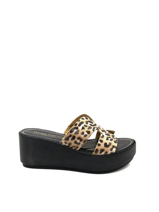 Leopard Print Platform Sandals with Cross Straps