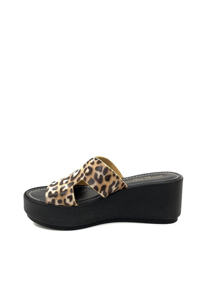 Leopard Print Platform Sandals with Cross Straps