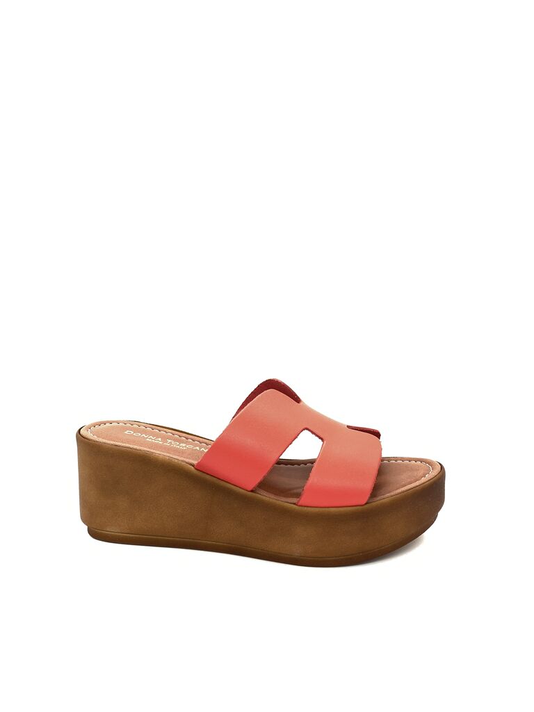 Coral Faux Leather Platform Sandal with Cutout Design