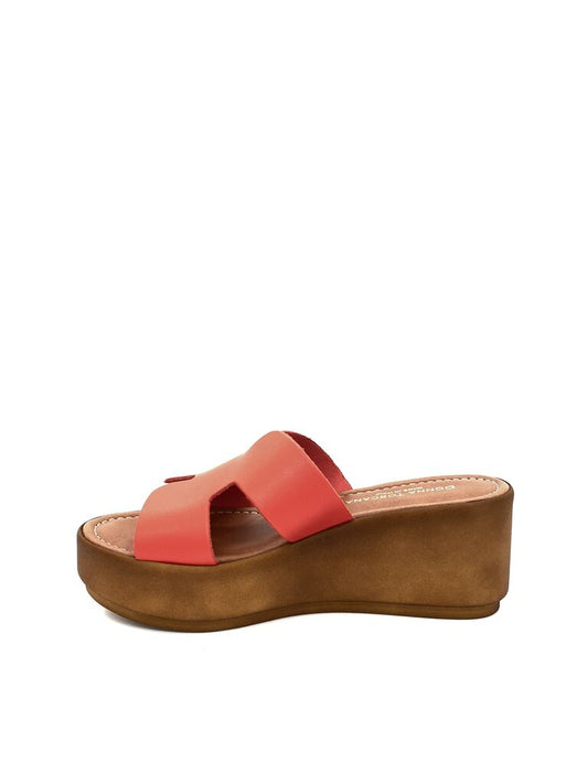 Coral Faux Leather Platform Sandal with Cutout Design