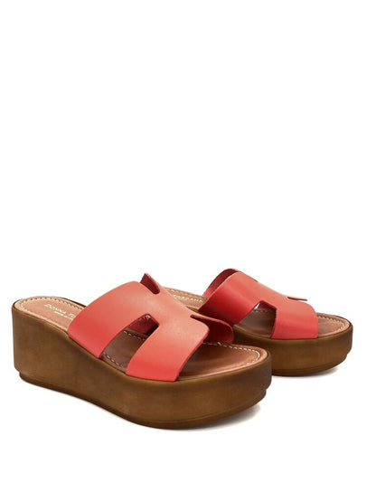 Coral Faux Leather Platform Sandal with Cutout Design
