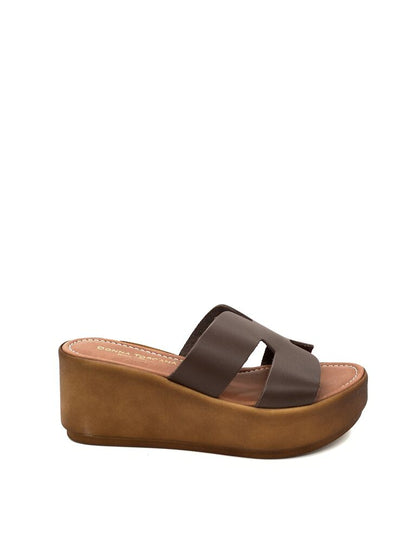 Brown Platform Slide Sandals with Crossed Straps