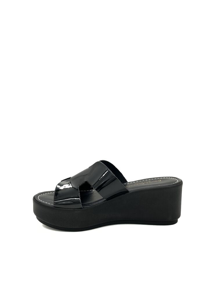 Black Glossy Wedge Sandals with Open Toe